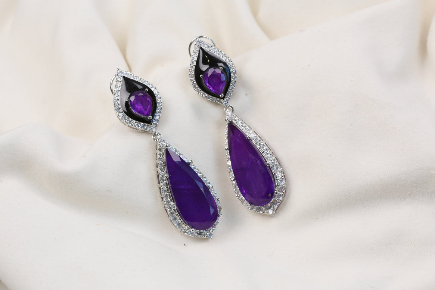 Jana Doublet, CZ & Enamel Earrings (104-27) - Purple