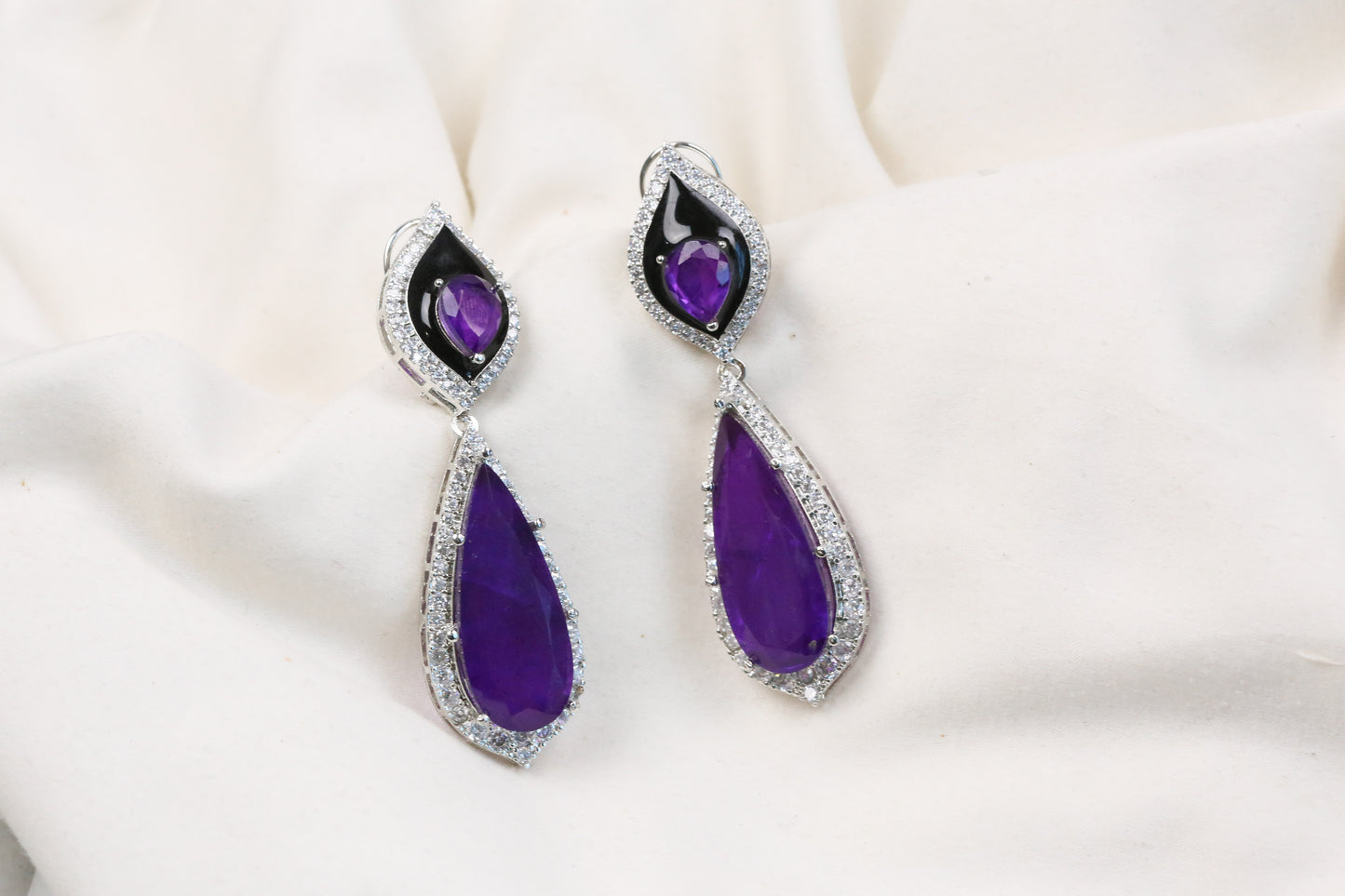 Jana Doublet, CZ & Enamel Earrings (104-27) - Purple