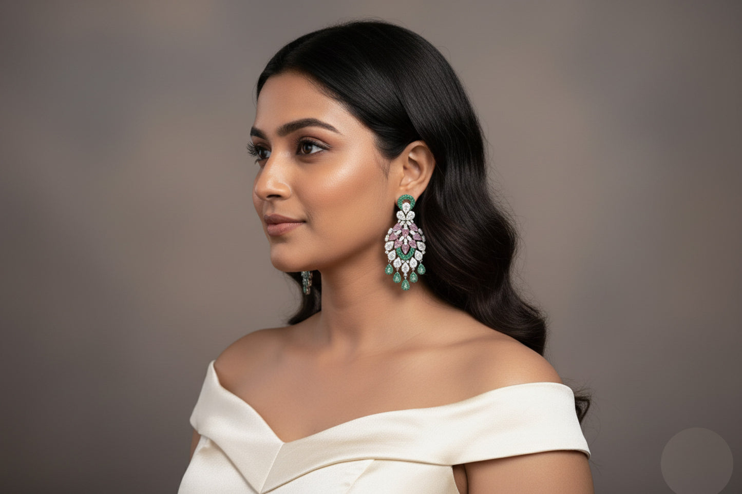 Carved Stones Doublet Micro CZ Earrings - Green Pink