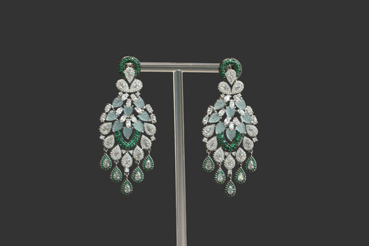 Carved Stones Doublet Micro CZ Earrings - - Mint