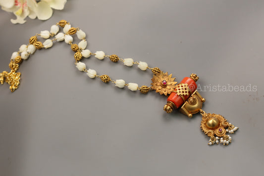 925 Silver Coral Temple Necklace In MOP Tulip Beads