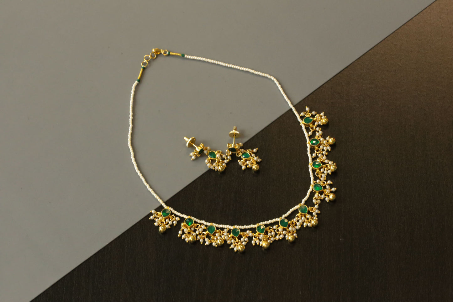 Dainty Pachi Kundan Set  - Green