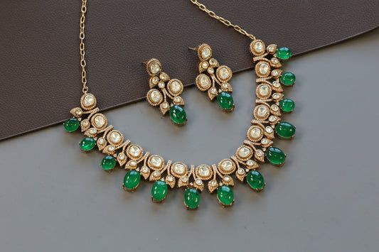 Emerald Pota Doublet Moissanite Polki Set