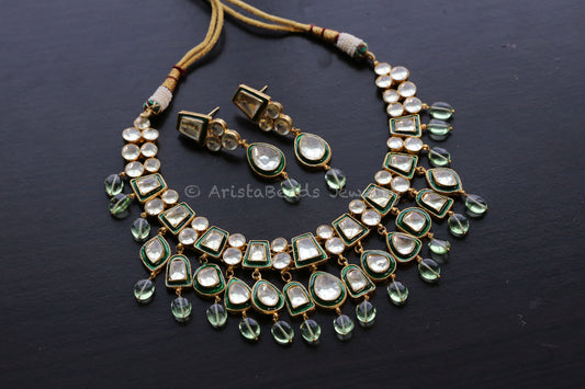 Roohi Meenakari Pachi Kundan Necklace Set - Green Enamel (103-82)