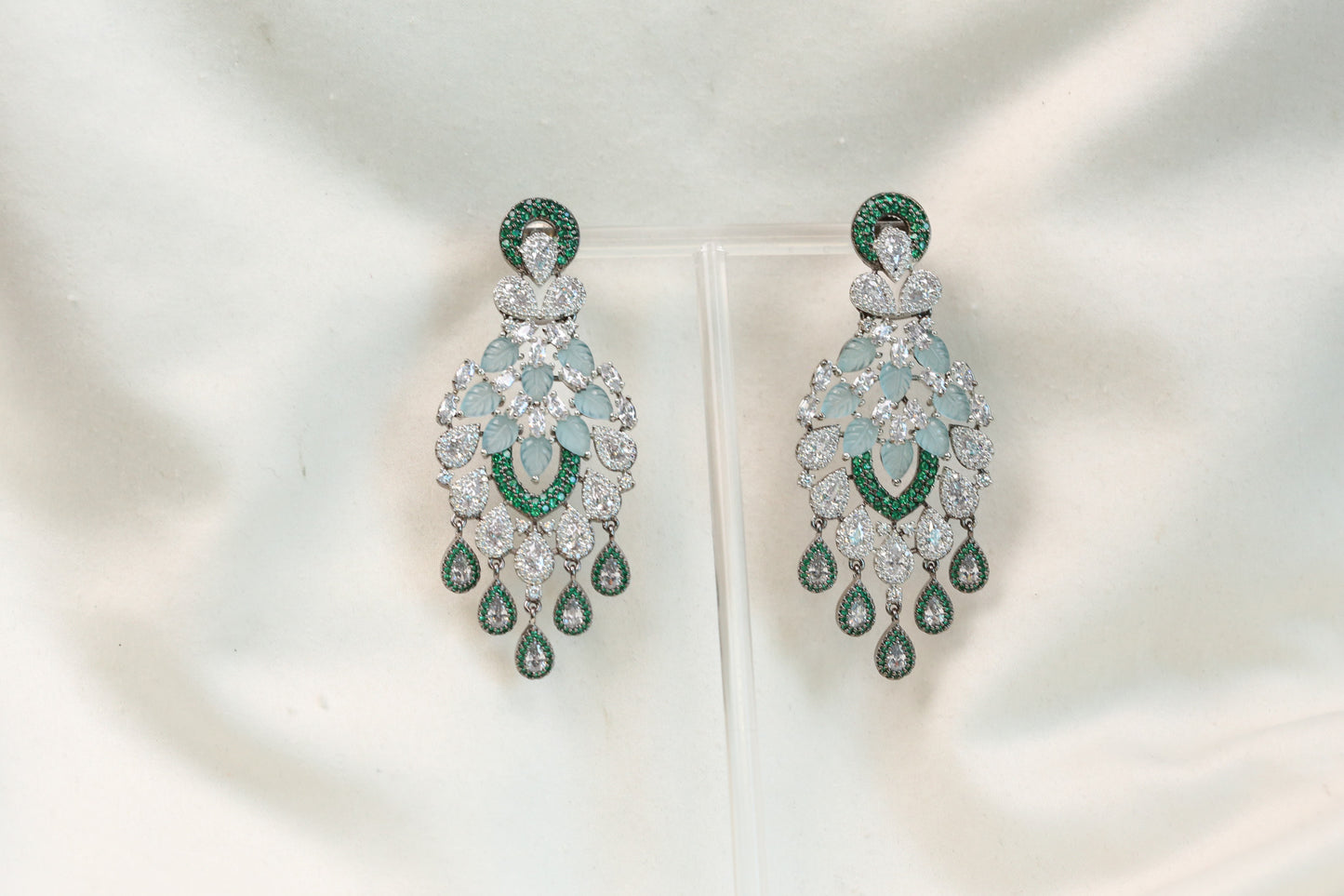 Carved Stones Doublet Micro CZ Earrings - - Mint