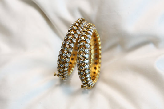 Vineeta Jadau Kundan Pacheli Bangle Set (Openable)  - Clear