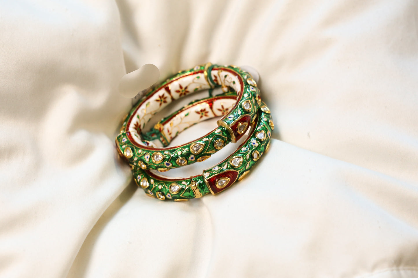 Green Meena Kundan Enamel Bangle Set