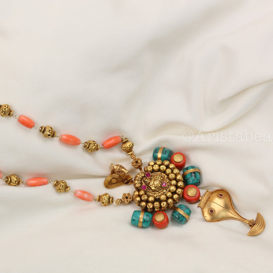 925 Silver Kemp Nagaru & 3D Nandi - Natural Turquoise & Coral