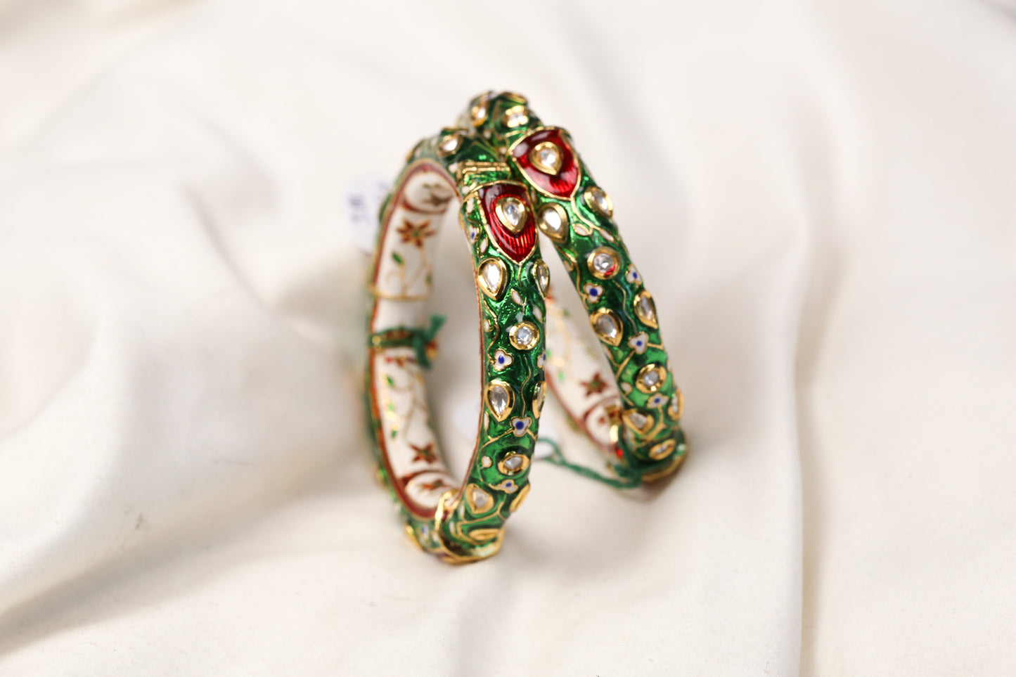 Green Meena Kundan Enamel Bangle Set