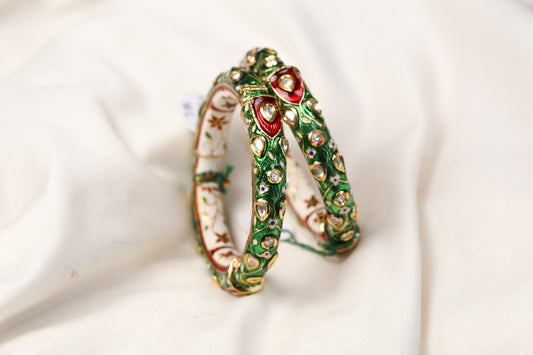Green Meena Kundan Enamel Bangle Set