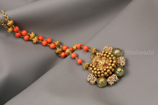 925 Silver Kemp Nagaru Necklace - Natural Pearls, Jade & Coral