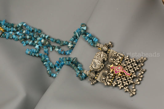 925 Silver Kundan Necklace In Turquoise Beads