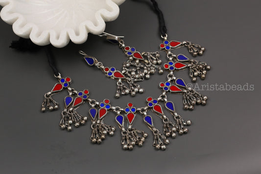 Aaina Real Glass Necklace Set - Blue Red