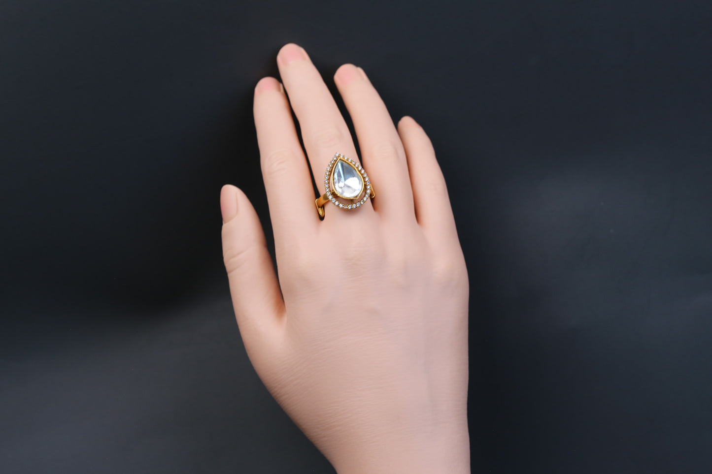 Teardrop Kundan Polki CZ Ring