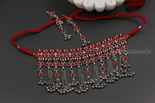 Nitya Real GlassChoker Set - Red