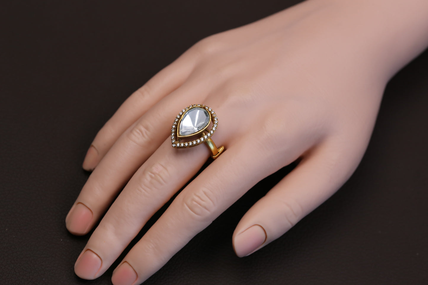Teardrop Kundan Polki CZ Ring