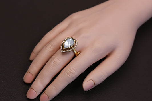 Teardrop Kundan Polki CZ Ring