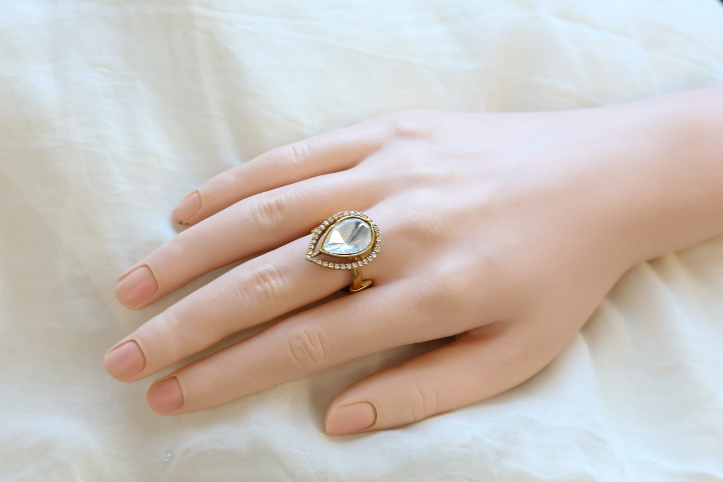 Teardrop Kundan Polki CZ Ring
