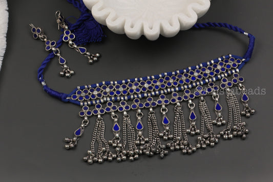 Nitya Real GlassChoker Set - Blue