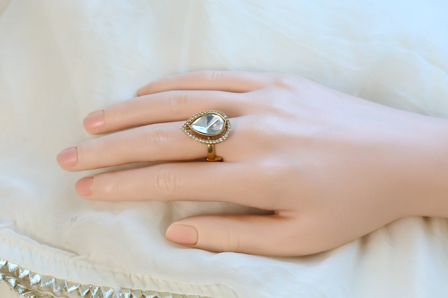 Teardrop Kundan Polki CZ Ring