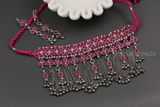 Nitya Real GlassChoker Set - Hot Pink