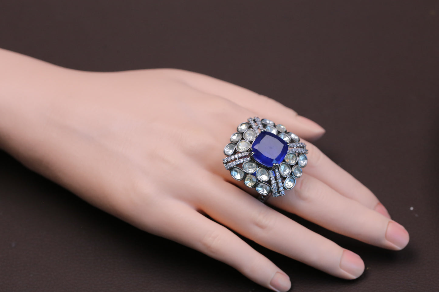 Kundan Doublet Rings ( Adjustable) - Blue