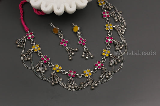 Reet Real Glass Necklace Set - Yellow Pink