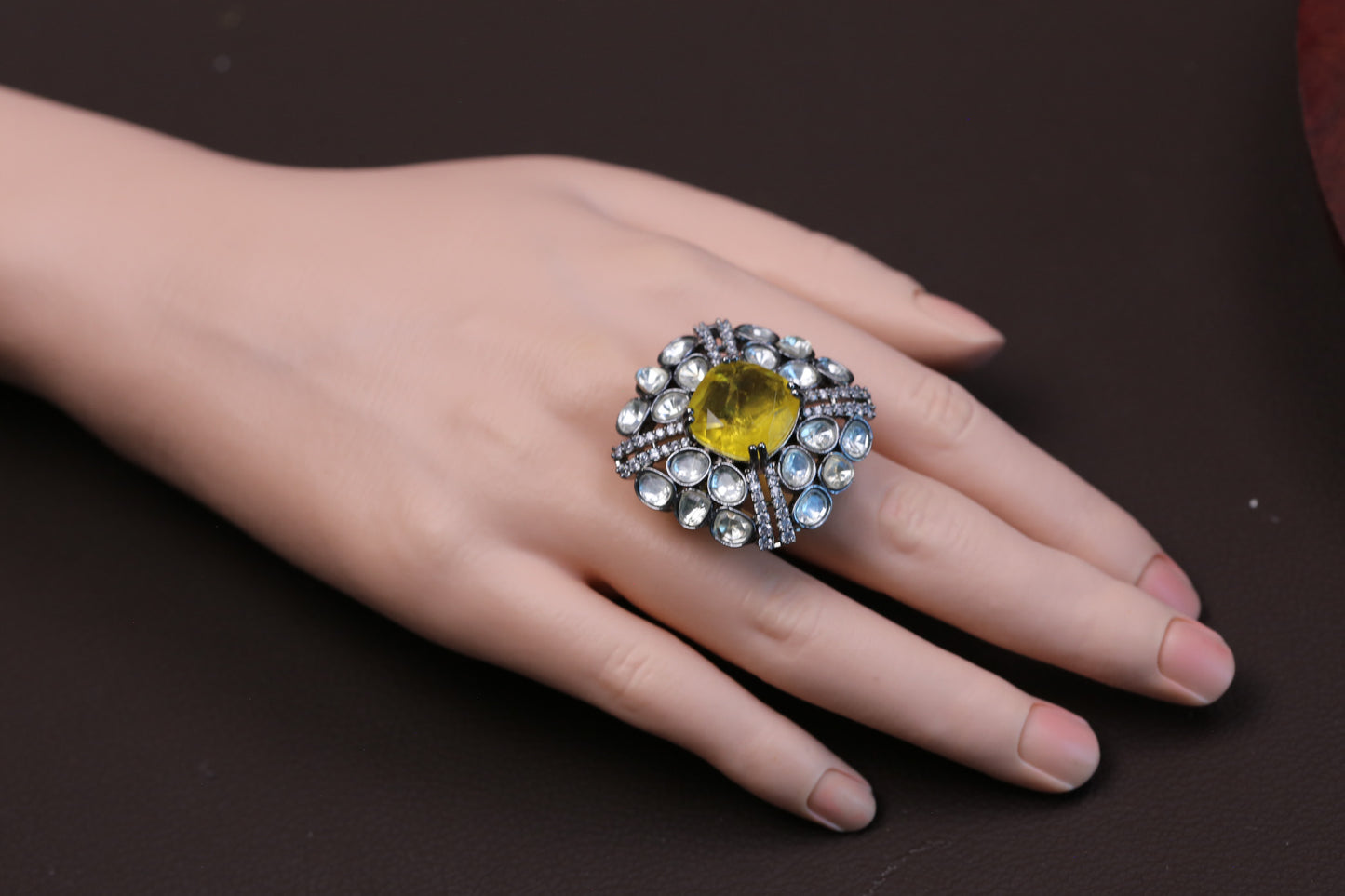 Kundan Doublet Rings ( Adjustable) - Yellow