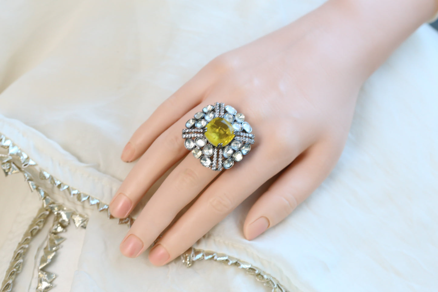 Kundan Doublet Rings ( Adjustable) - Yellow