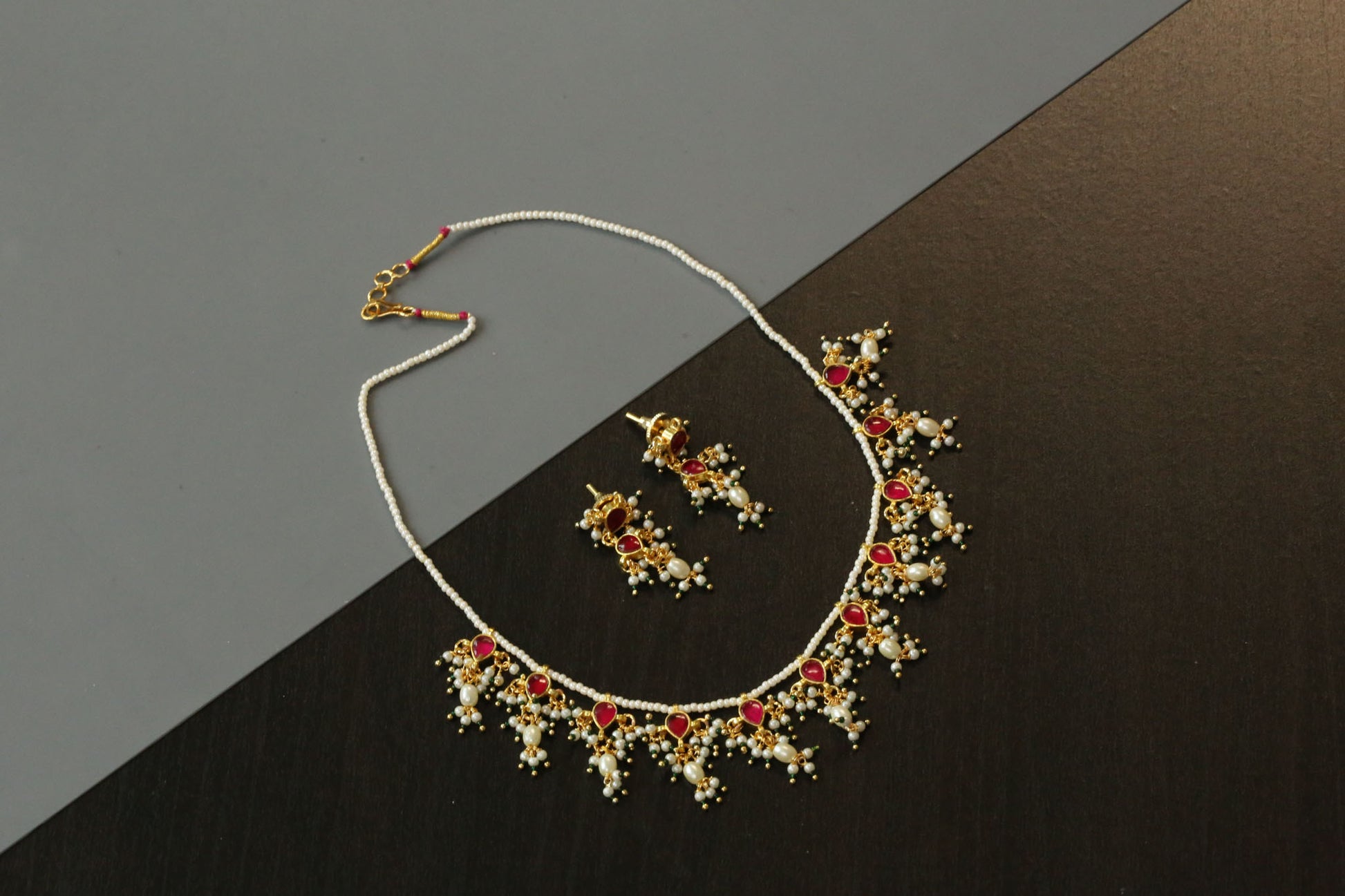 Dainty Pachi Kundan Set  - Ruby