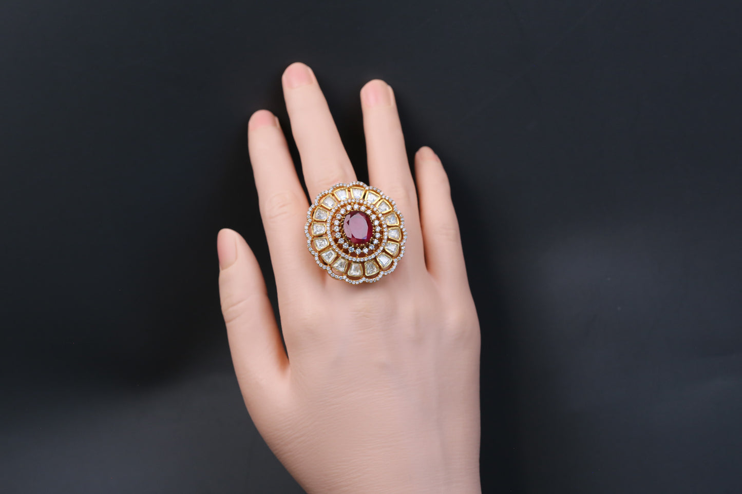 Fine CZ & Real Moissanite Ring - Red Doublet