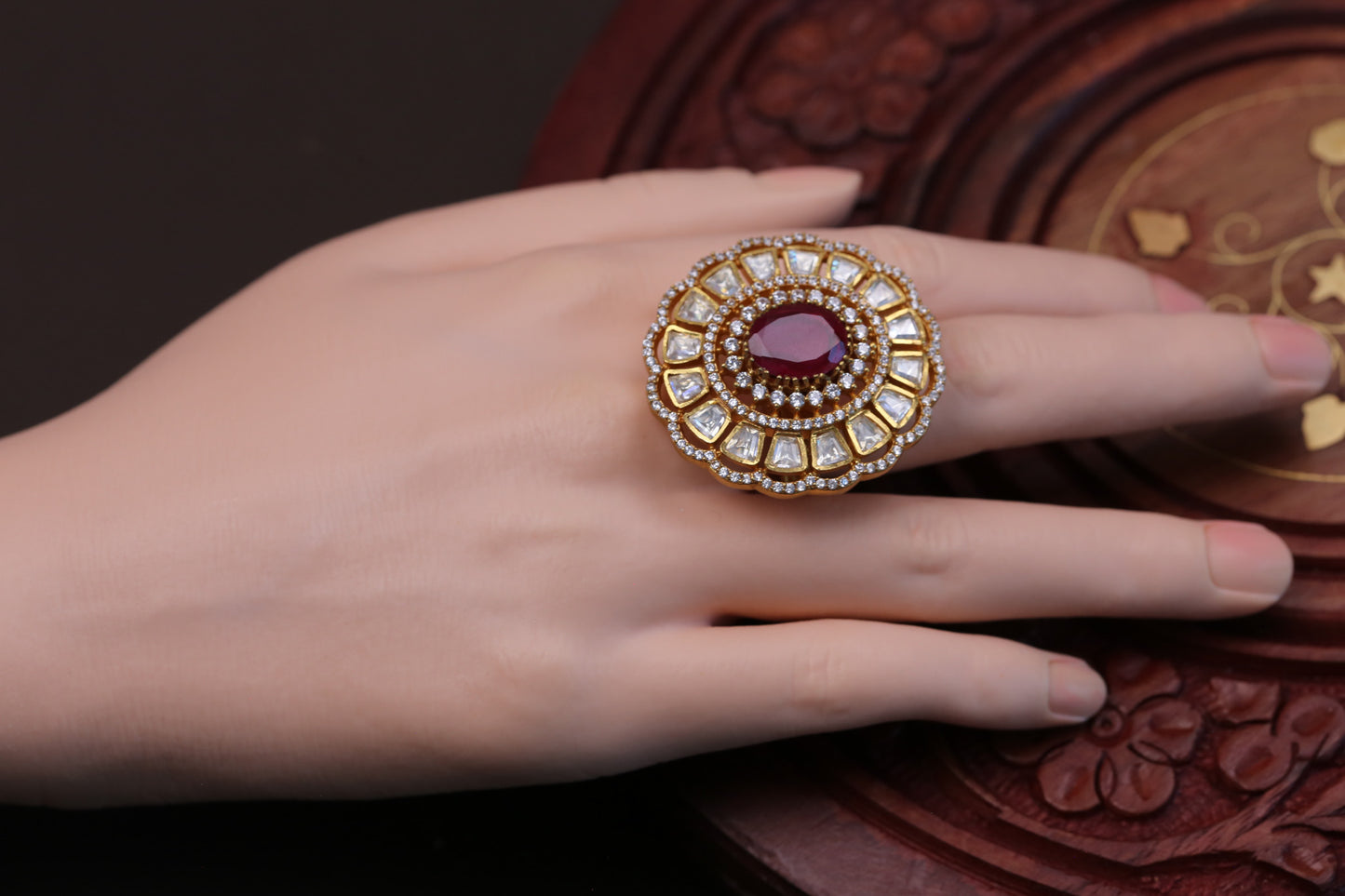 Fine CZ & Real Moissanite Ring - Red Doublet