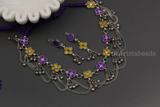 Reet Real Glass Necklace Set - Yellow Purple
