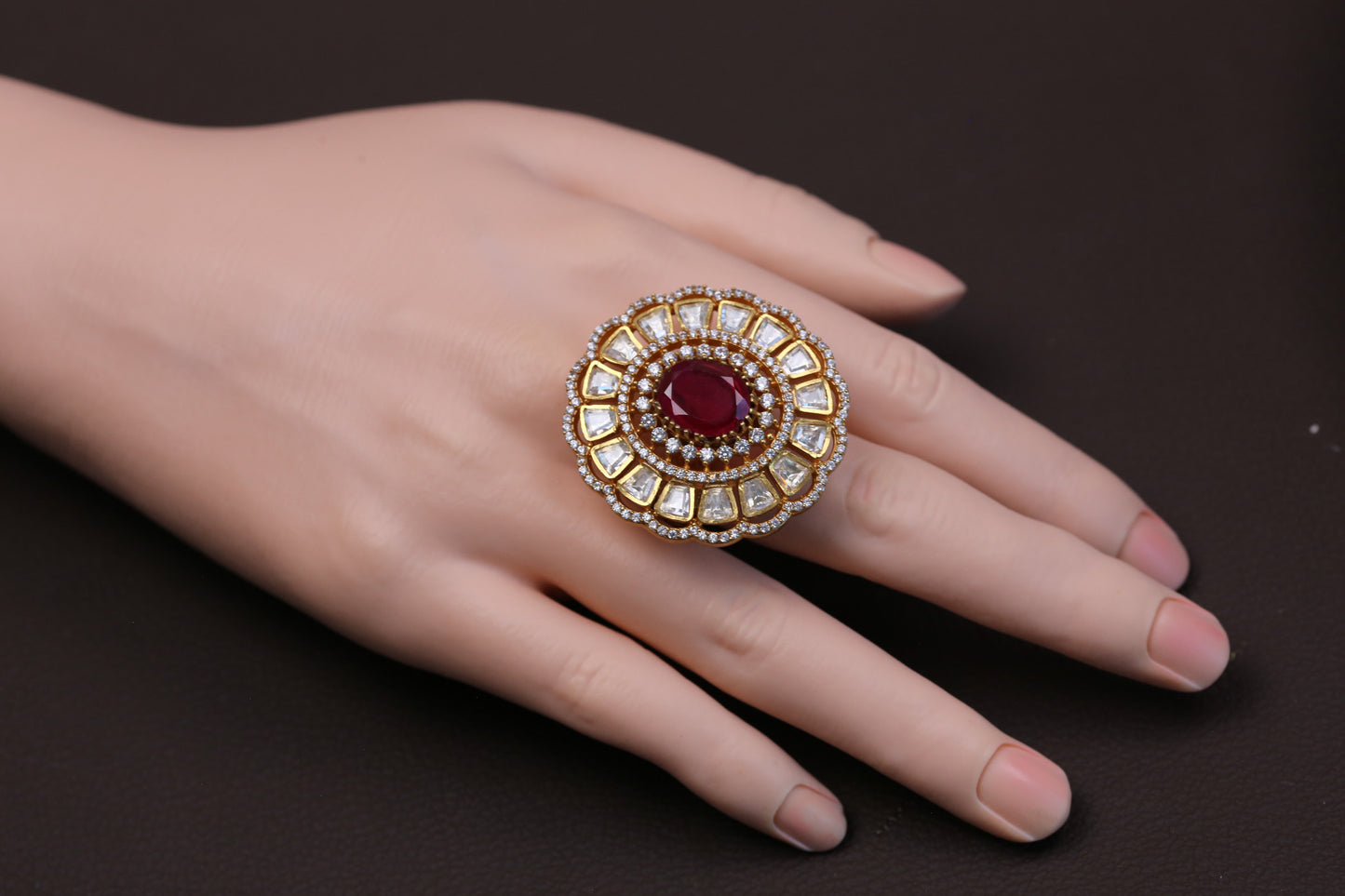 Fine CZ & Real Moissanite Ring - Red Doublet