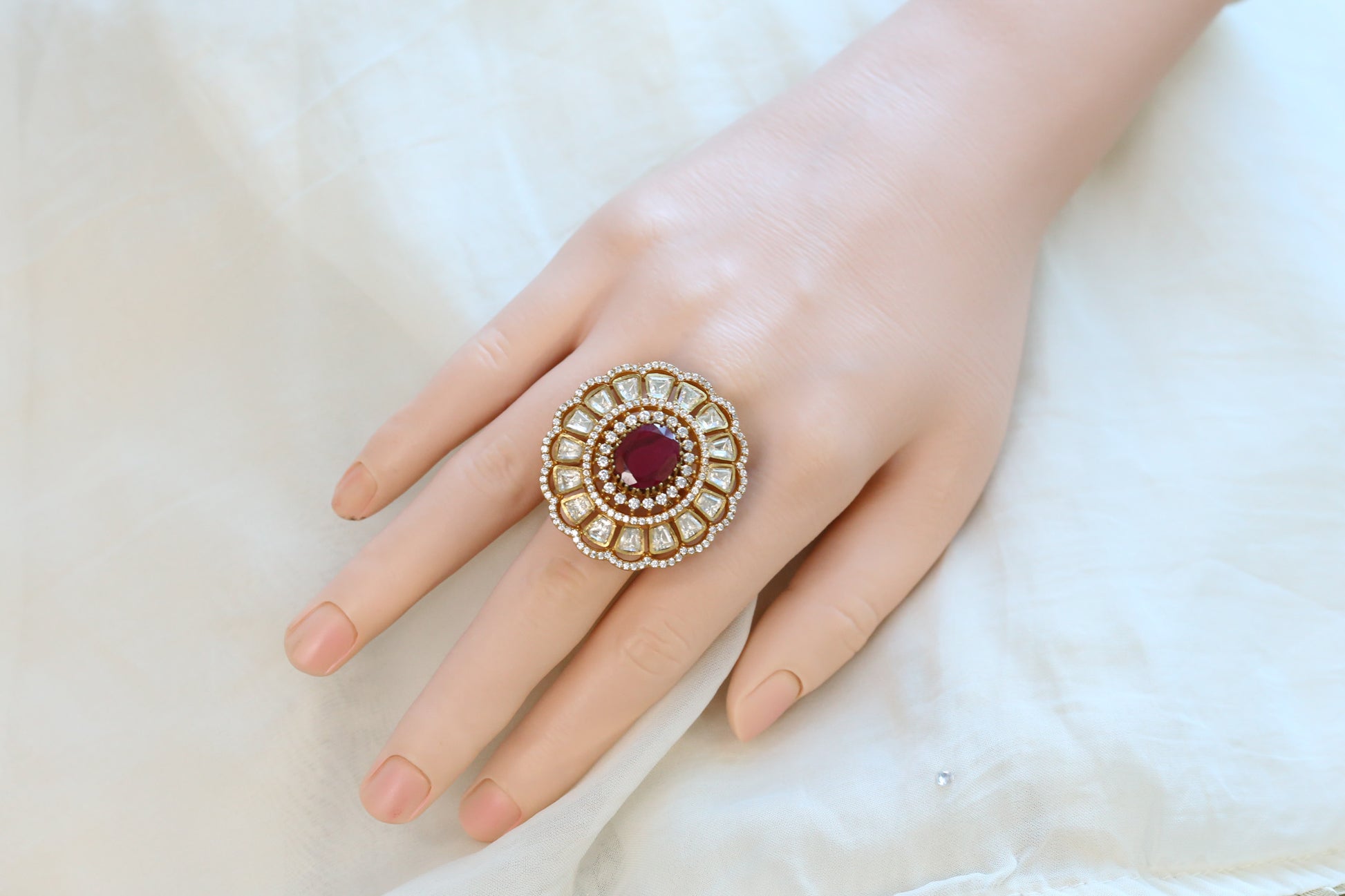 Fine CZ & Real Moissanite Ring - Red Doublet