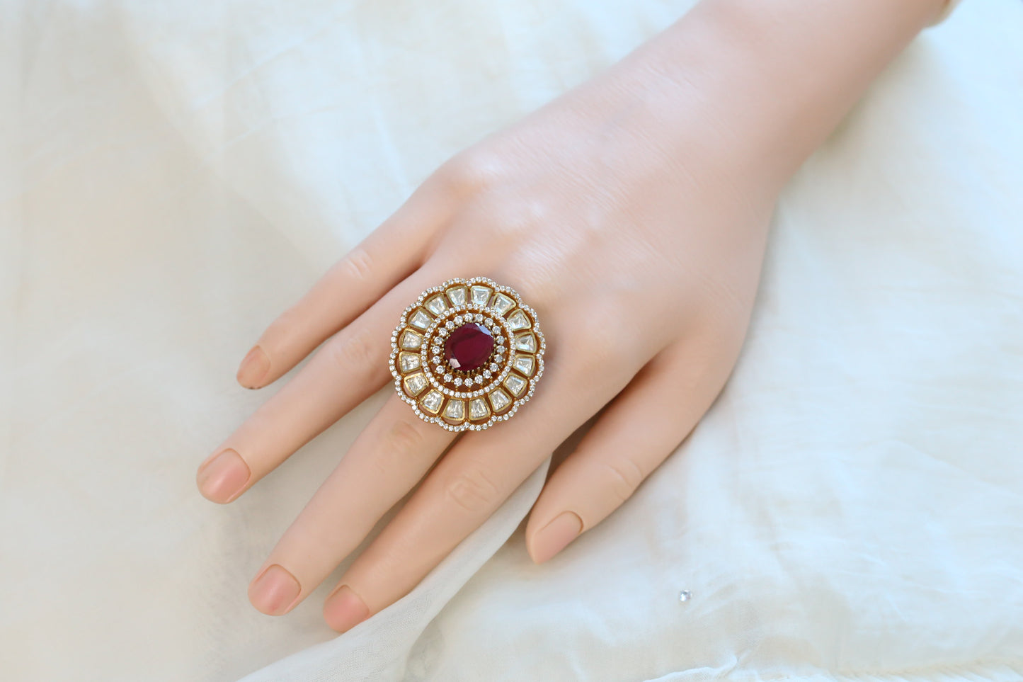 Fine CZ & Real Moissanite Ring - Red Doublet