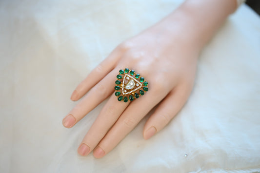 Triangle Real Moissanite & Pota Ring