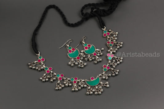 Anuja Real Glass Necklace Set - Green Red