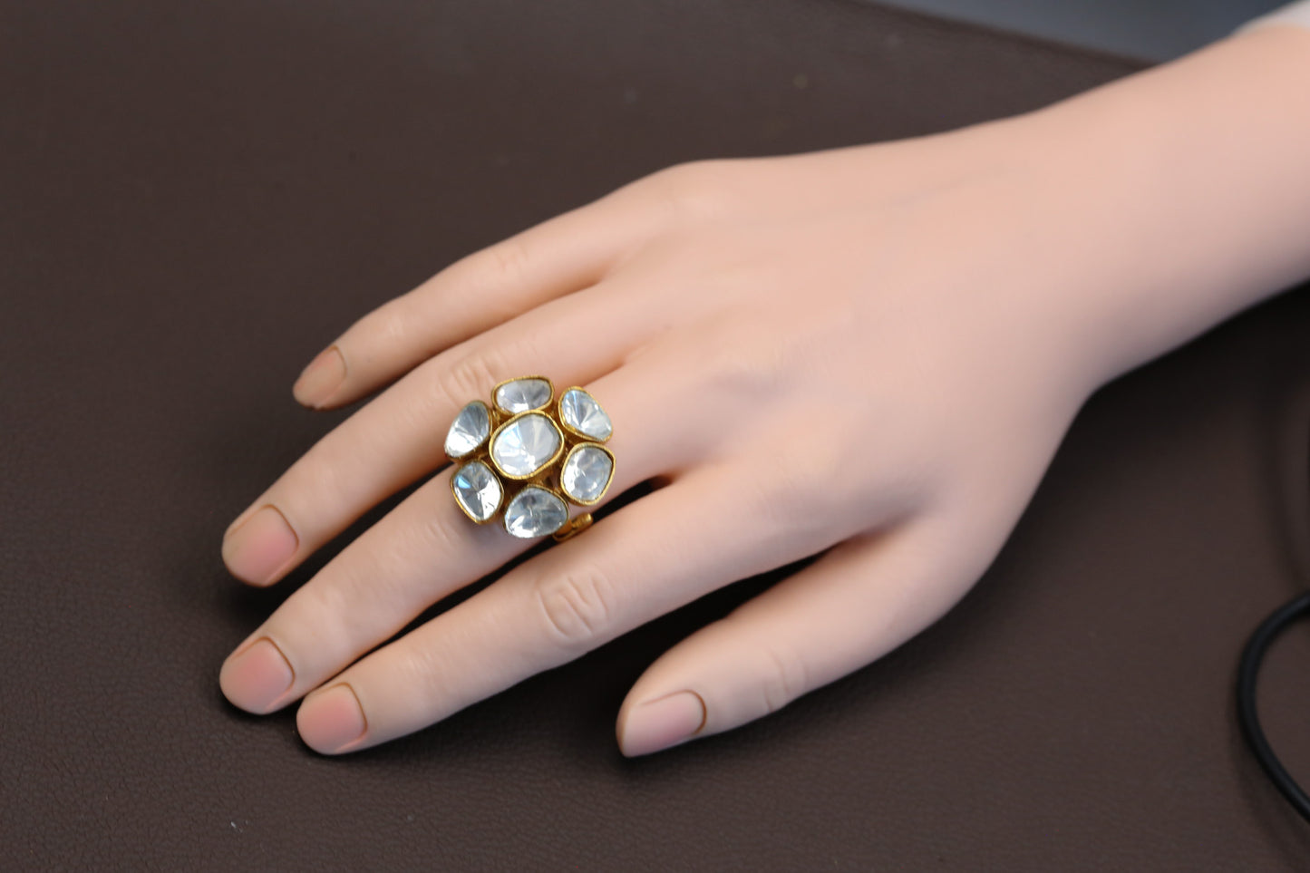 Flower Kundan Polki CZ Ring