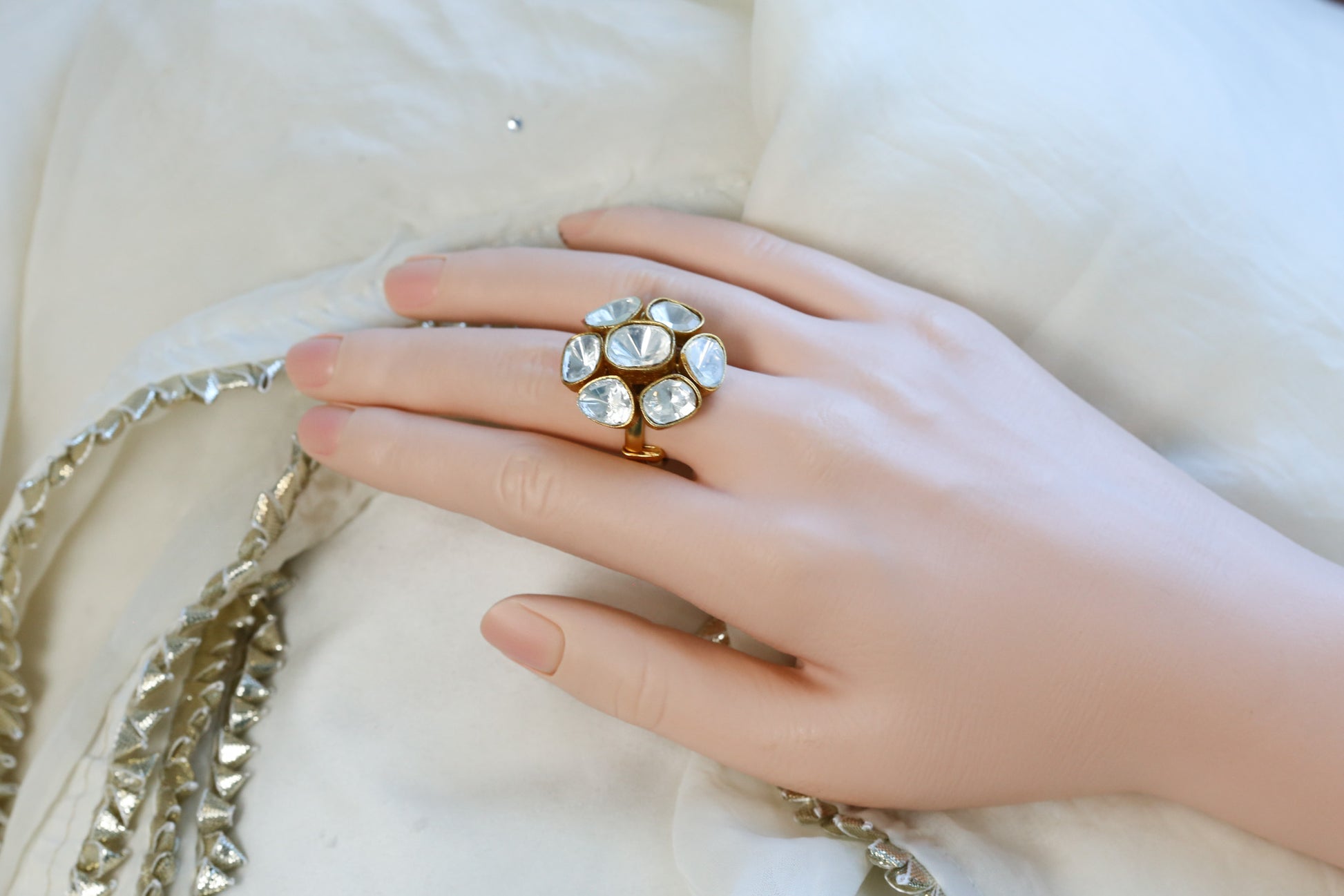 Flower Kundan Polki CZ Ring