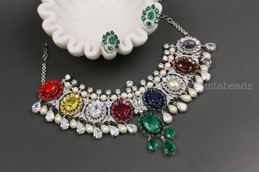Isha Navratna Doublet Necklace Set (104-56)