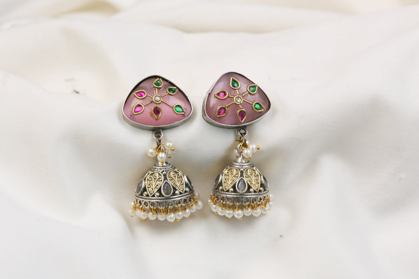 Preeti Kundan Fusion Jhumka - Pink (ABJOC-30)