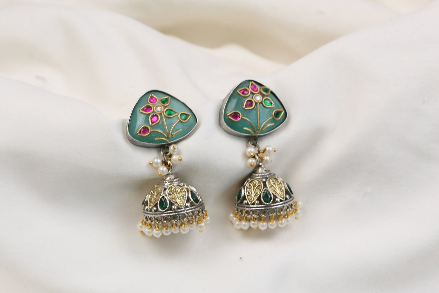 Preeti Kundan Fusion Jhumka - Mint (ABJOC-31)