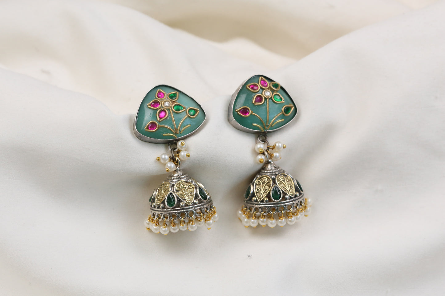 Preeti Kundan Fusion Jhumka - Mint (ABJOC-31)
