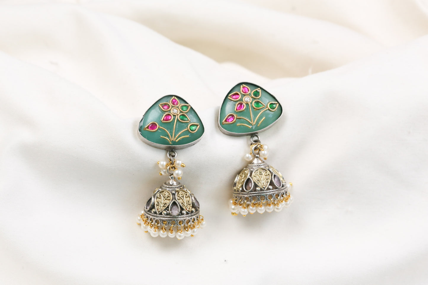 Preeti Kundan Fusion Jhumka - Mint (ABJOC-32)