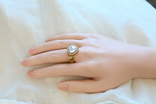 Triangle Kundan Polki CZ Ring