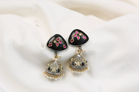 Preeti Kundan Fusion Jhumka - Black (ABJOC-33)