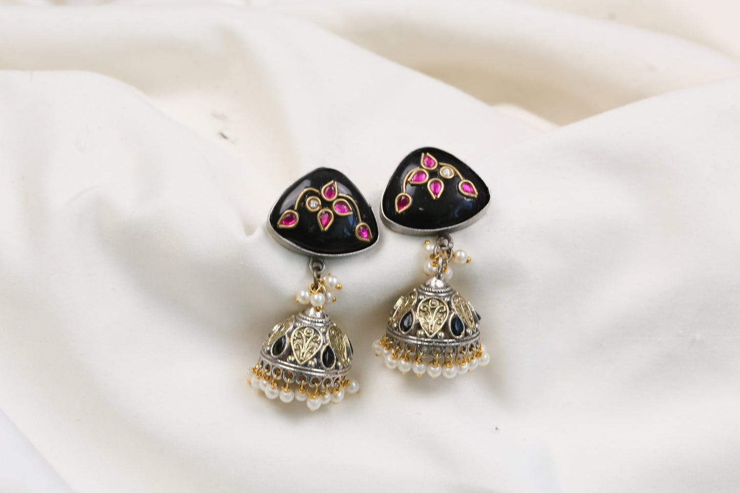 Preeti Kundan Fusion Jhumka - Black (ABJOC-33)