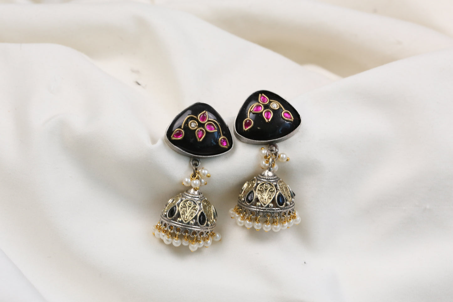 Preeti Kundan Fusion Jhumka - Black (ABJOC-33)