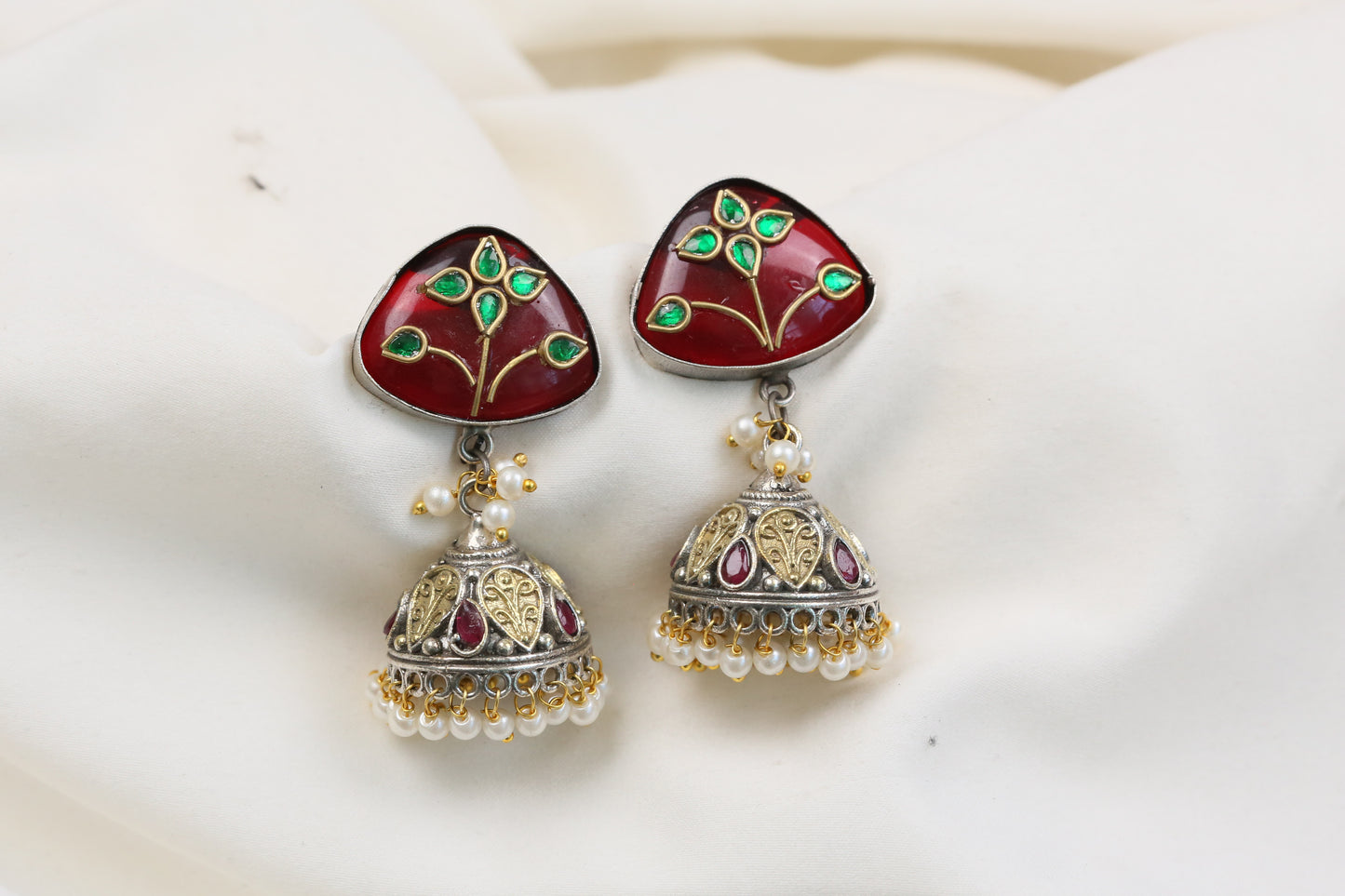Preeti Kundan Fusion Jhumka - Red (ABJOC-35)